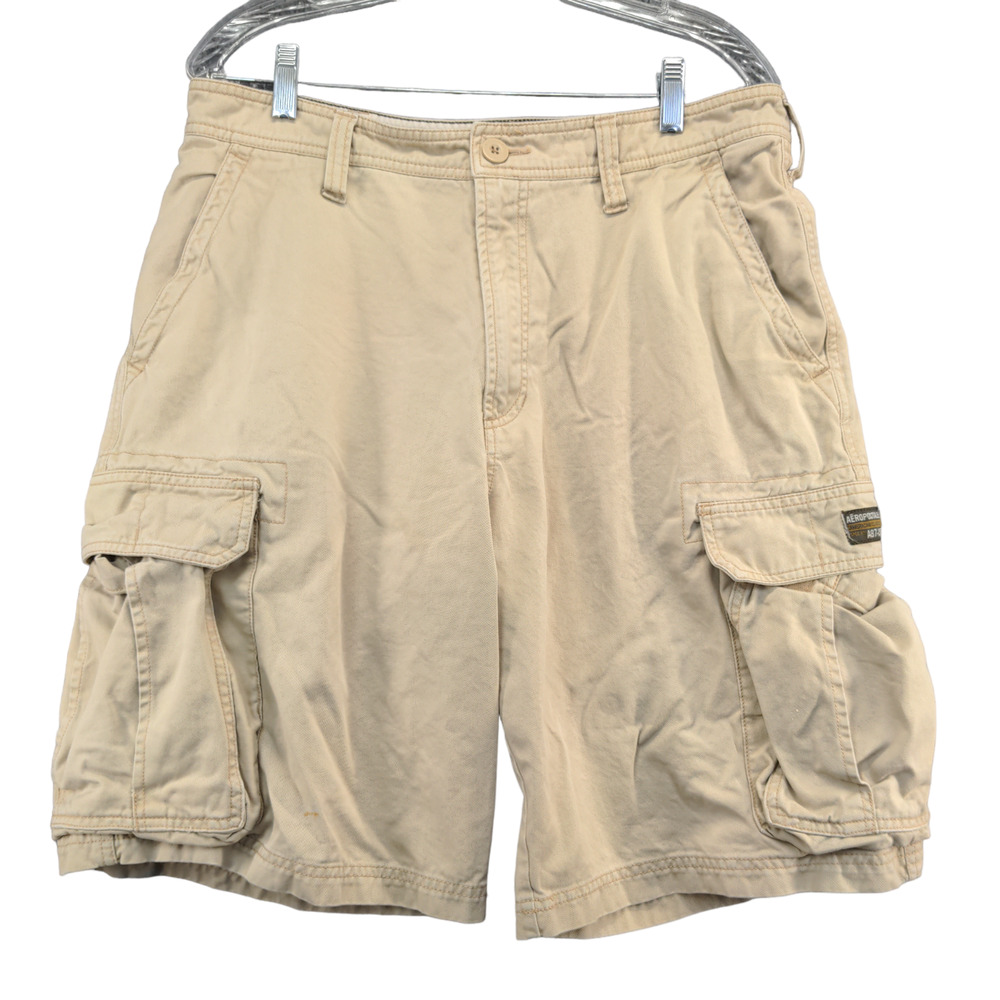 Aeropostale Mens Cargo Shorts Tan Size 33 Belt Loops Pockets Cotton